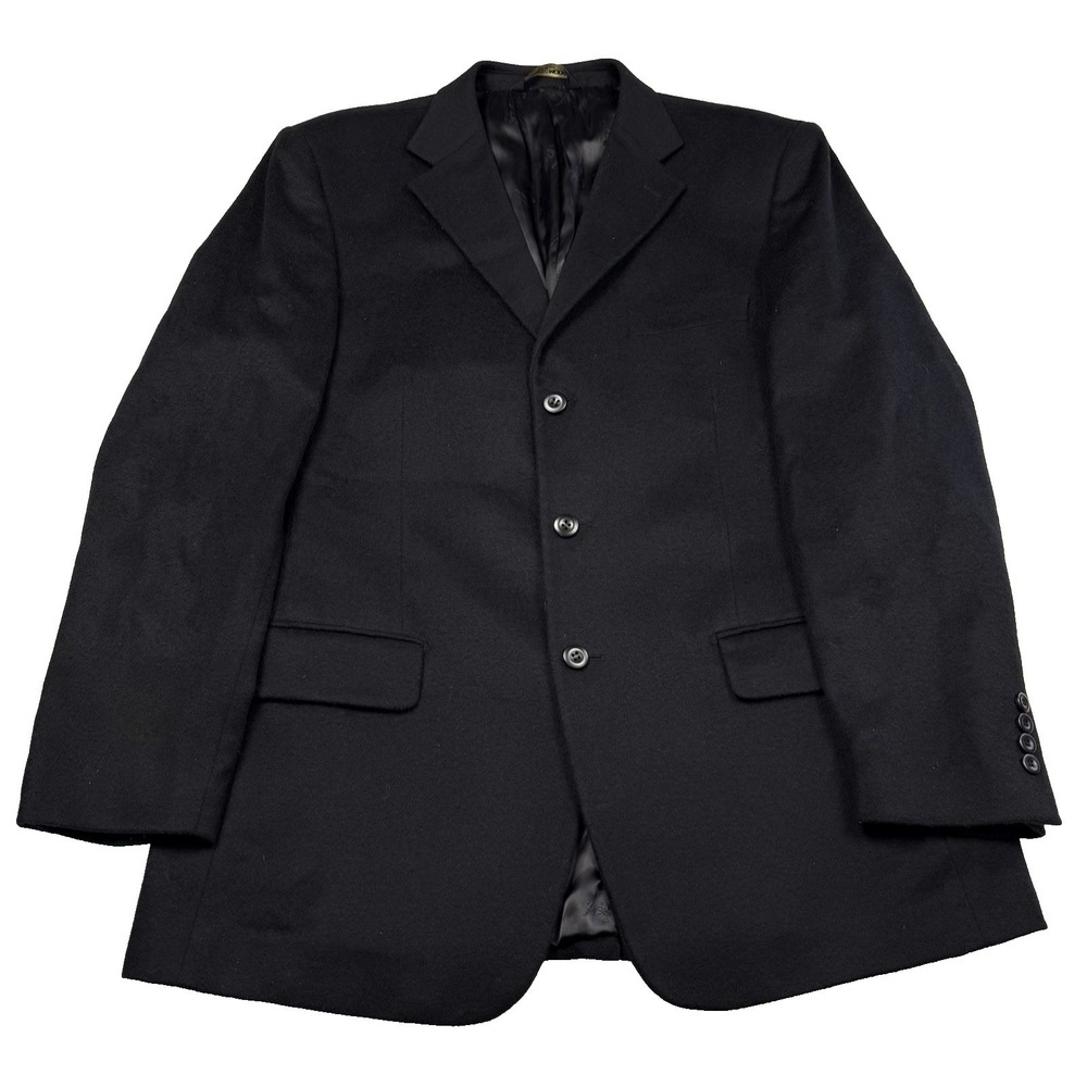 Men' Black Cashmere Wool Blazer Sport Coat Size 42R Pronto Moda Lana‎ Lux Italy